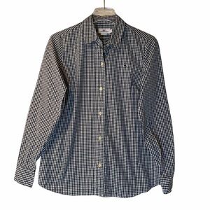 Vineyard Vines Navy Blue Gingham Check Button Up Shirt Collar Cotton Women 8